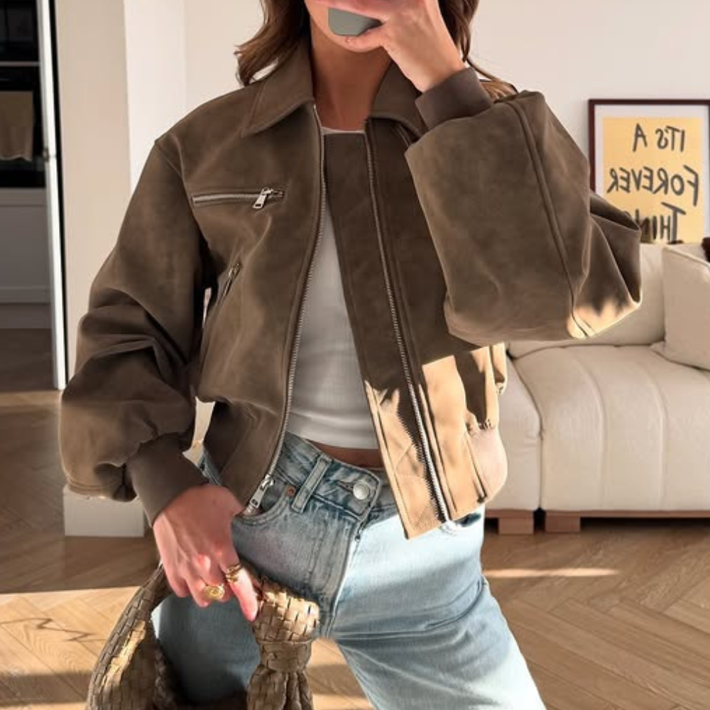 Trendige Suede Bomberjacke